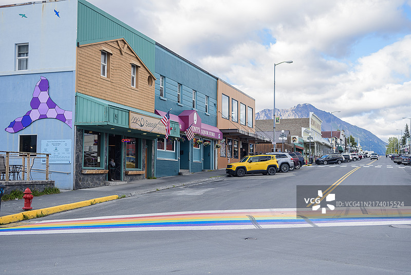美国阿拉斯加锡沃德市中心商店与历史建筑图片素材