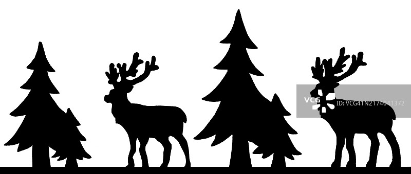 木制小鹿与木制冷杉树图片素材