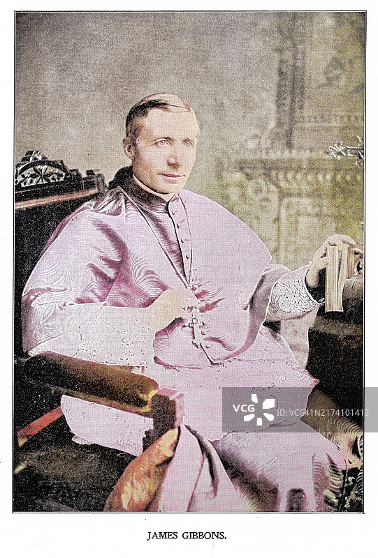詹姆斯·吉本斯枢机主教肖像（1834年7月23日出生），美国天主教高级教士，曾任北卡罗来纳州宗座代牧、里士满主教和巴尔的摩总主教图片素材