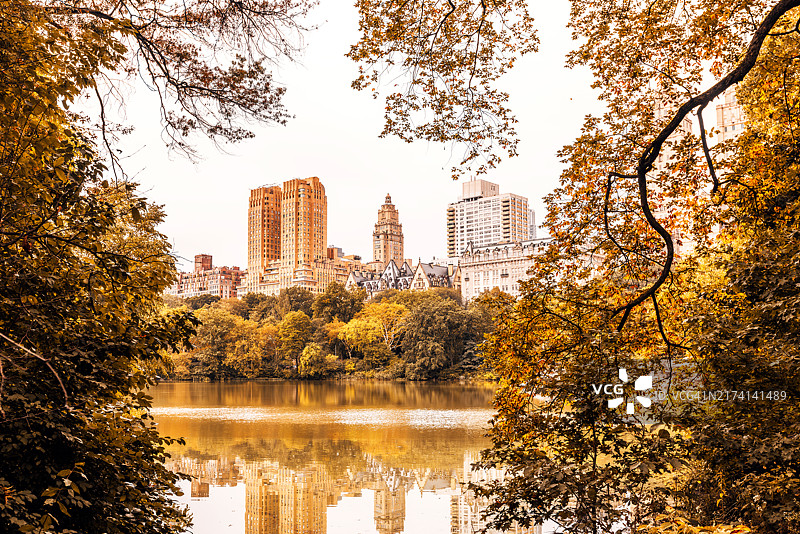 美国纽约中央公园秋景与曼哈顿上西区图片素材