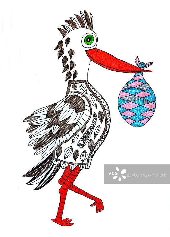 口衔包裹的送子鹳，白色背景图片素材