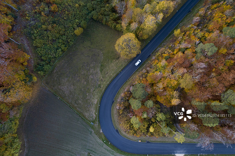 瑞士巴塞尔乡村：秋季山区公路，无人机拍摄图片素材