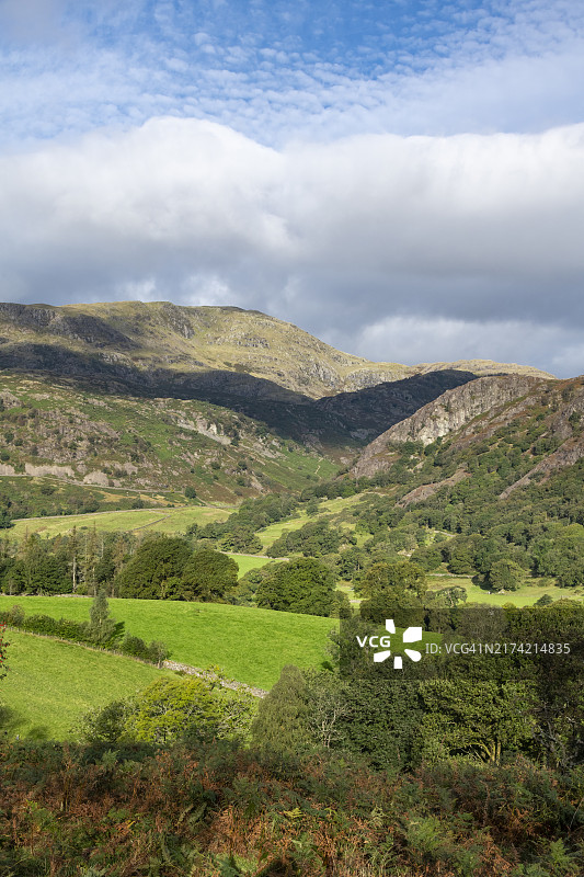 英格兰坎布里亚郡康尼斯顿附近的湖区丘陵图片素材