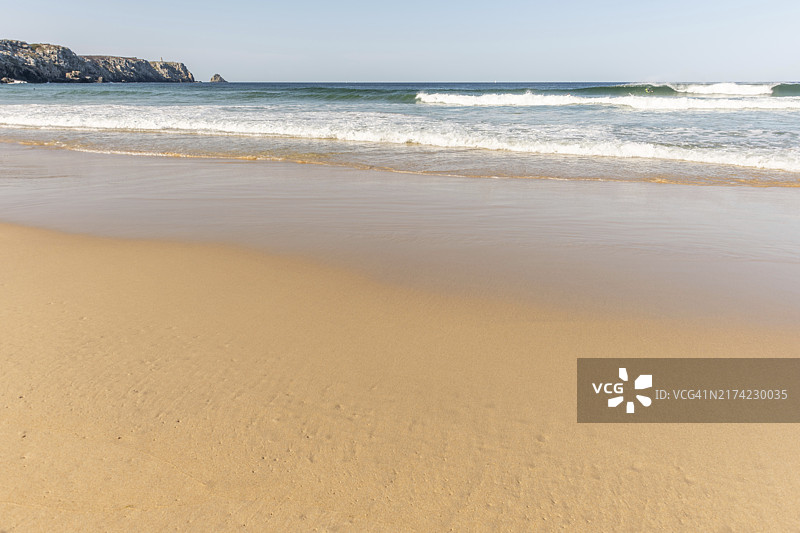 大西洋沿岸的优质沙滩，卡马雷特，克罗宗，菲尼斯泰尔，布列塔尼，法国，欧洲图片素材