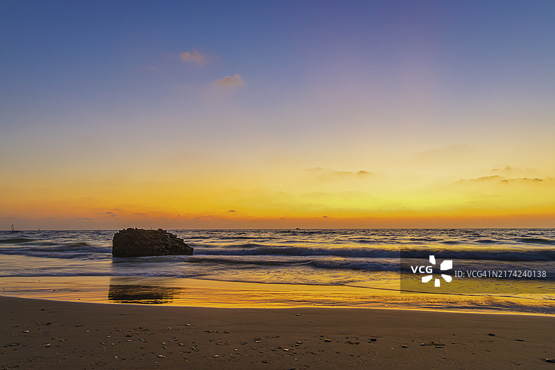 地中海日落暖色调长曝光摄影图片素材