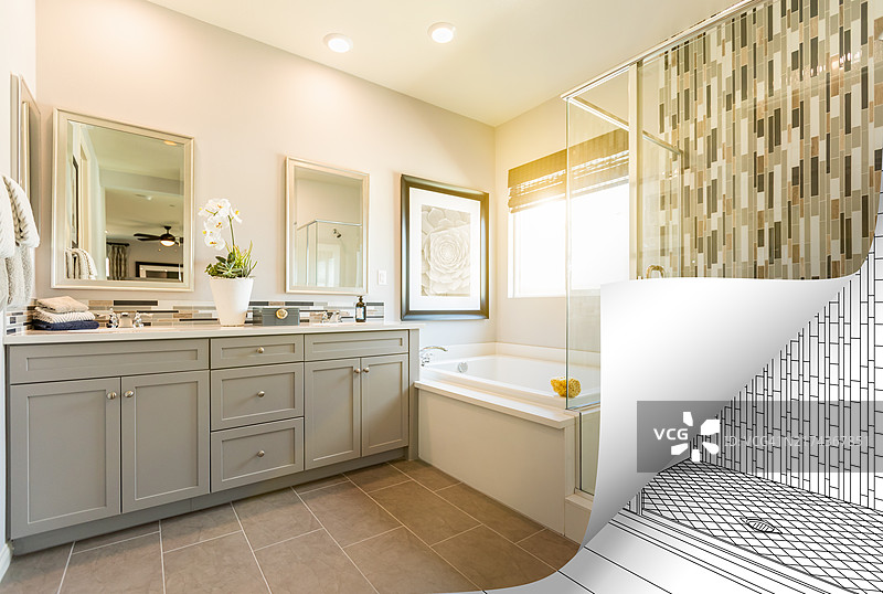 主浴室照片页角翻页与背景绘画图片素材