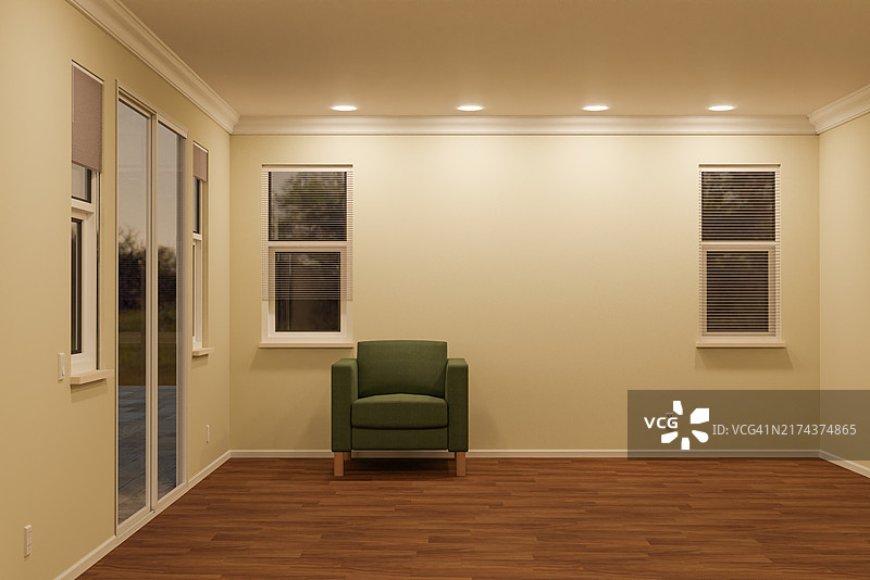 空房间内，地板上的椅子图片素材