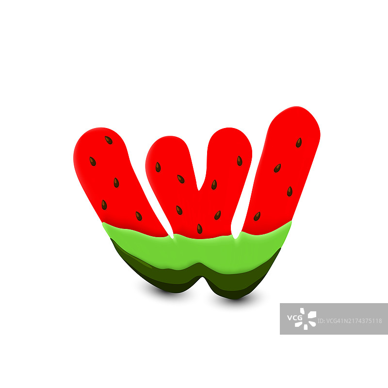 西瓜字母W（3D矢量图标，白色背景）图片素材