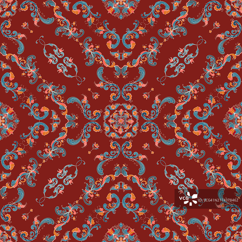 玫瑰彩绘瓷砖，挪威传统装饰图案矢量图图片素材