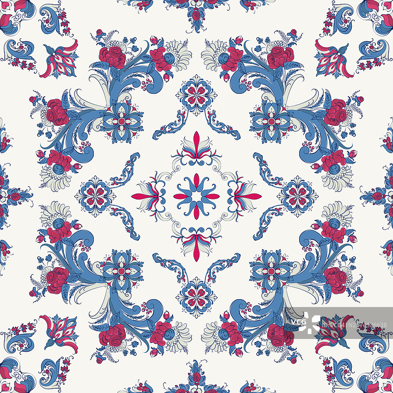 玫瑰彩绘瓷砖，挪威传统装饰图案矢量图图片素材