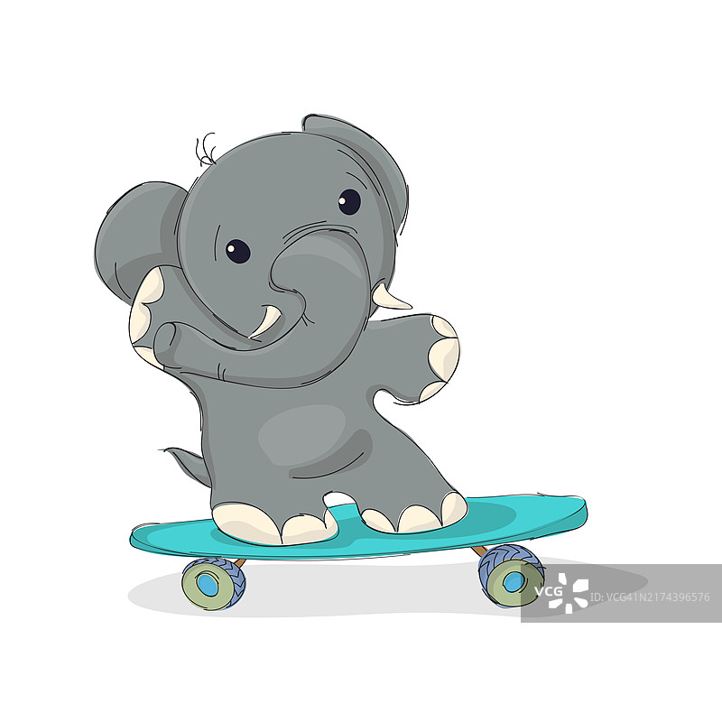 卡通大象玩滑板矢量角色图片素材