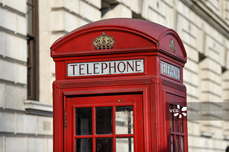 红色电话亭，细节，威斯敏斯特，伦敦，英格兰，英国图片素材