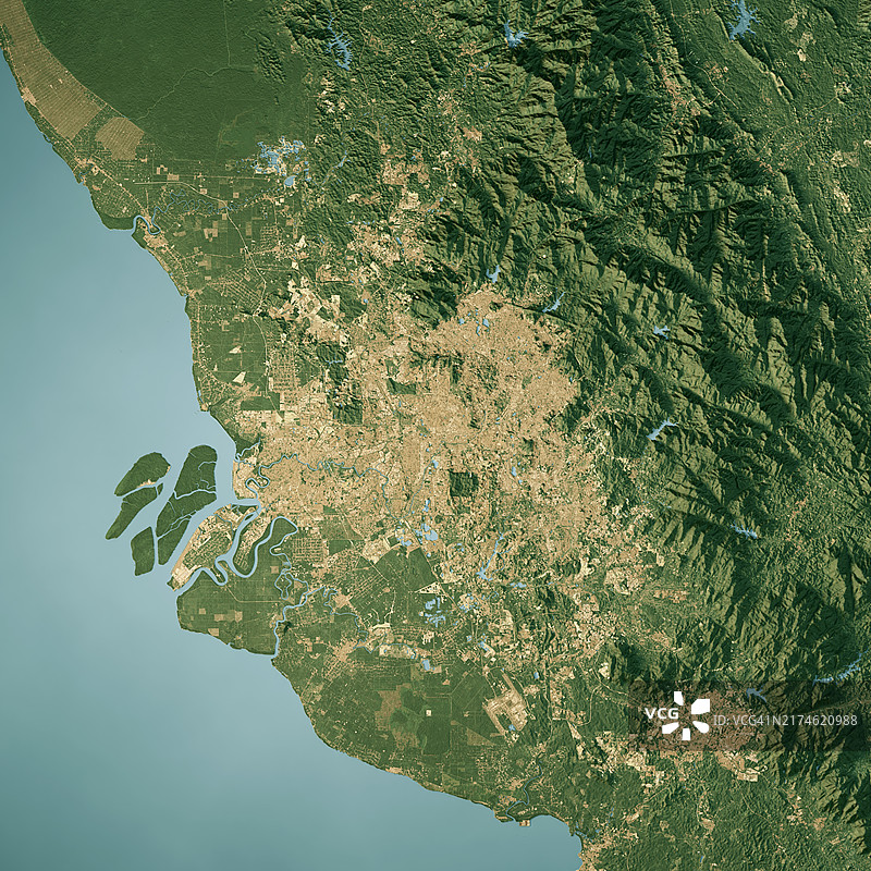 吉隆坡卫星地形图3D渲染真彩色图片素材