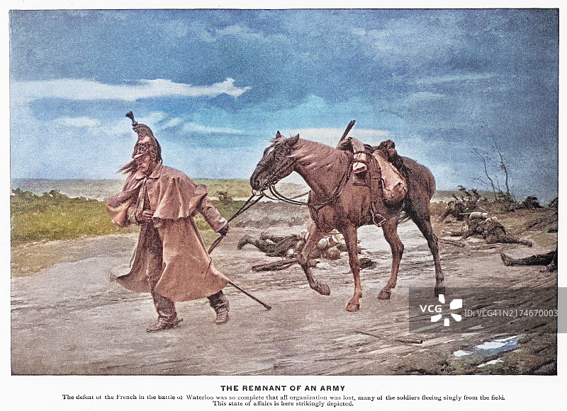 滑铁卢战役归来的男子古老雕刻插图图片素材