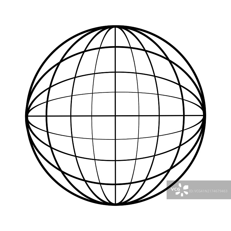 地球星球简约轮廓图标：世界生态、绿叶地球、环保环境标志、保护自然理念细线符号插画图片素材