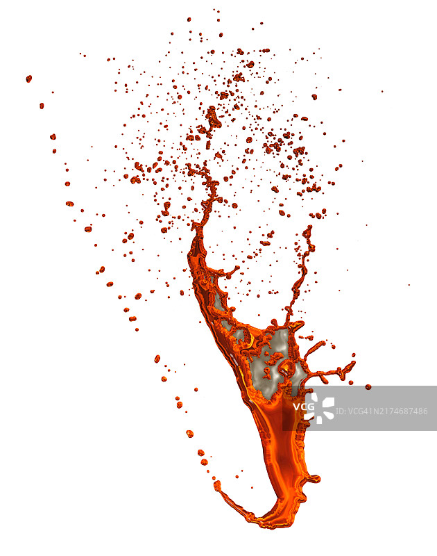 白色背景上漂浮的红色金属液体飞溅图片素材