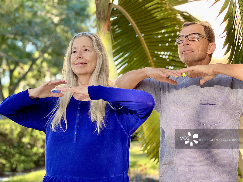 老年夫妇在佛罗里达州户外打太极图片素材
