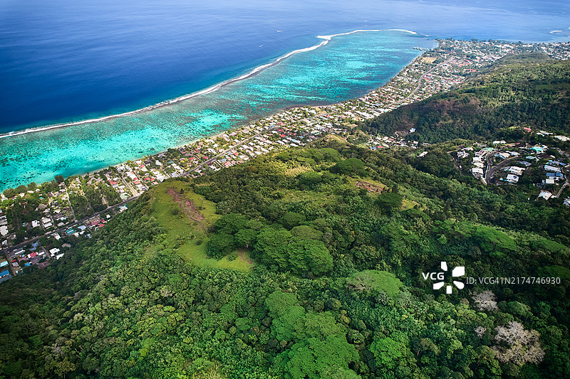 塔希提岛普纳奥亚西海岸航拍图片素材