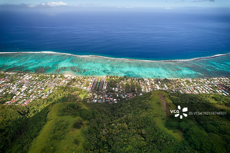 塔希提岛普纳奥亚西海岸航拍图片素材
