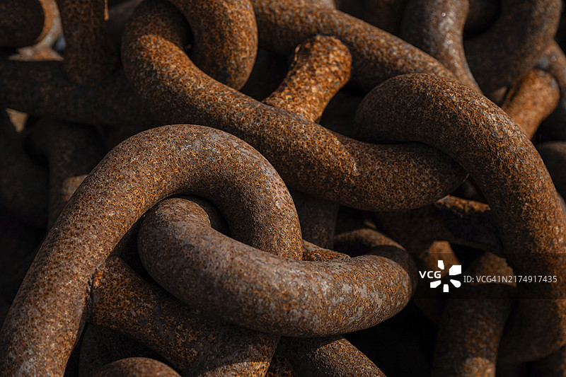 生锈的铁锚链细节图片素材