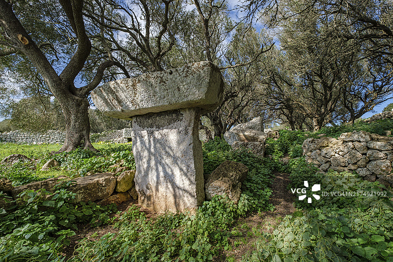 西班牙欧洲梅诺卡岛休达德拉塔拉约提克镇托雷拉富达石桌圣地围场图片素材