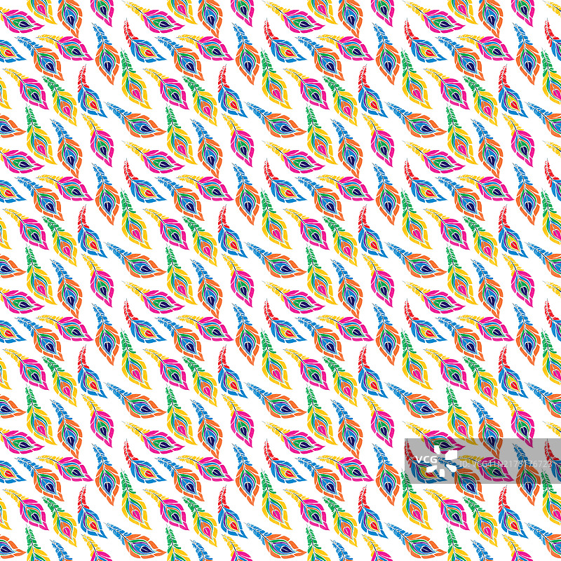 水彩风格彩色孔雀羽毛图案图片素材