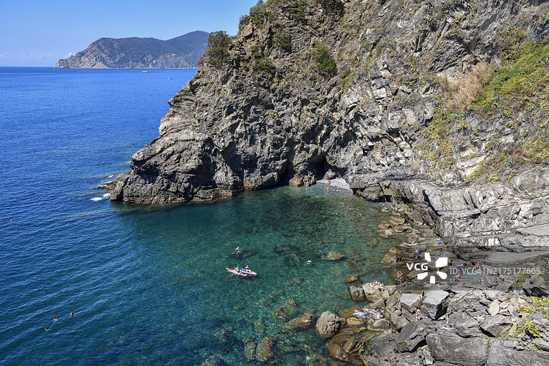 科尔尼利亚岩石湾，五渔村，拉斯佩齐亚省，利古里亚，意大利，欧洲图片素材