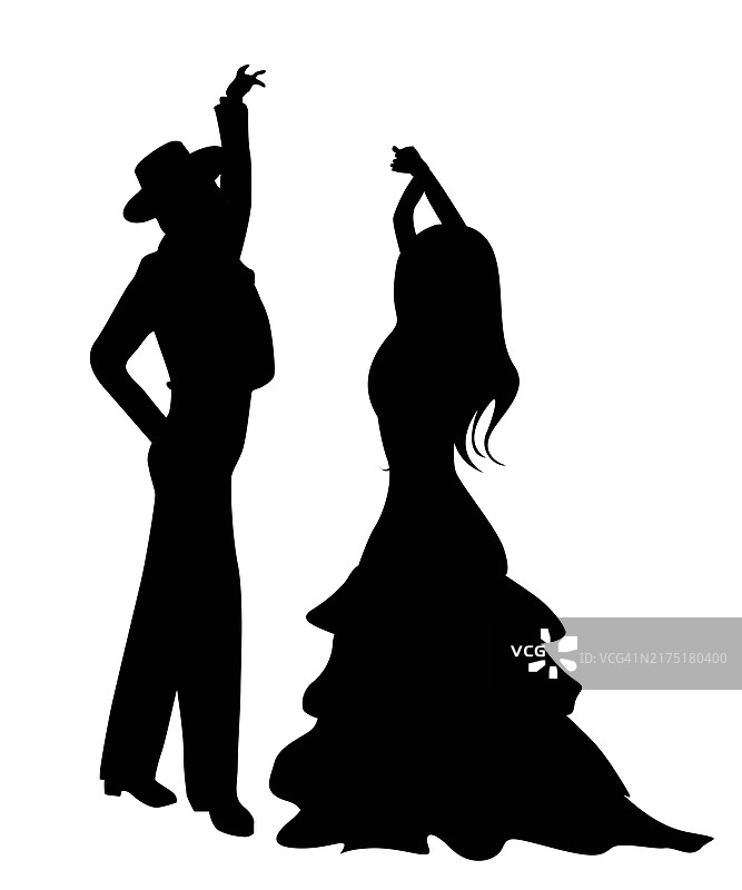 弗拉明戈舞者剪影，在白色背景上隔离和分组的对象图片素材