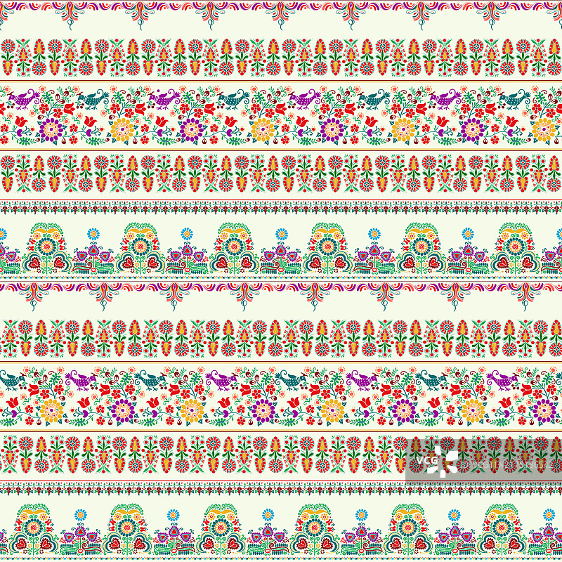 匈牙利传统刺绣灵感无缝图案设计图片素材