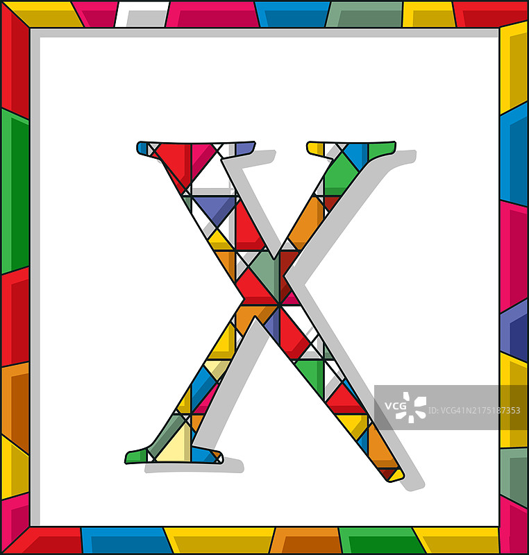 白色背景上的彩色玻璃字母X，矢量图图片素材