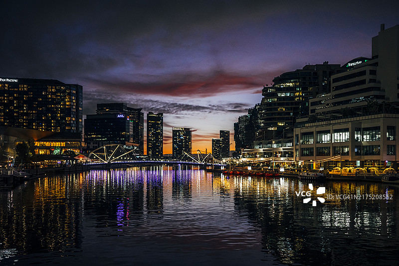 从亚拉河南岸看到的墨尔本城市天际线夜景图片素材