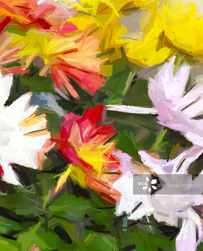 用于时装印花、图形、背景和工艺品的具有表现力的笔触花卉背景数字绘画图片素材