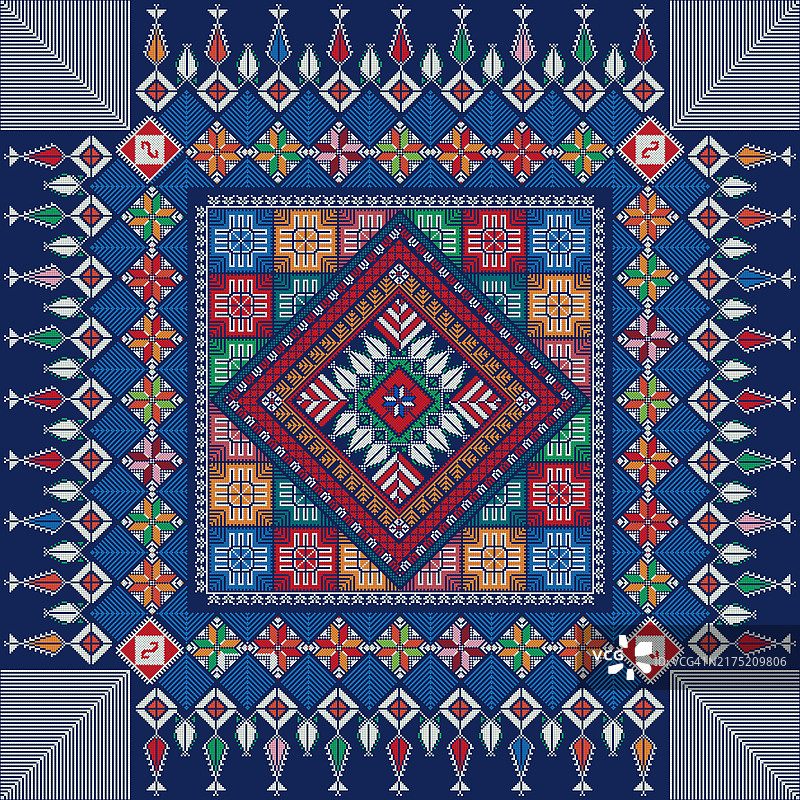 传统巴勒斯坦彩色刺绣图案矢量素材图片素材