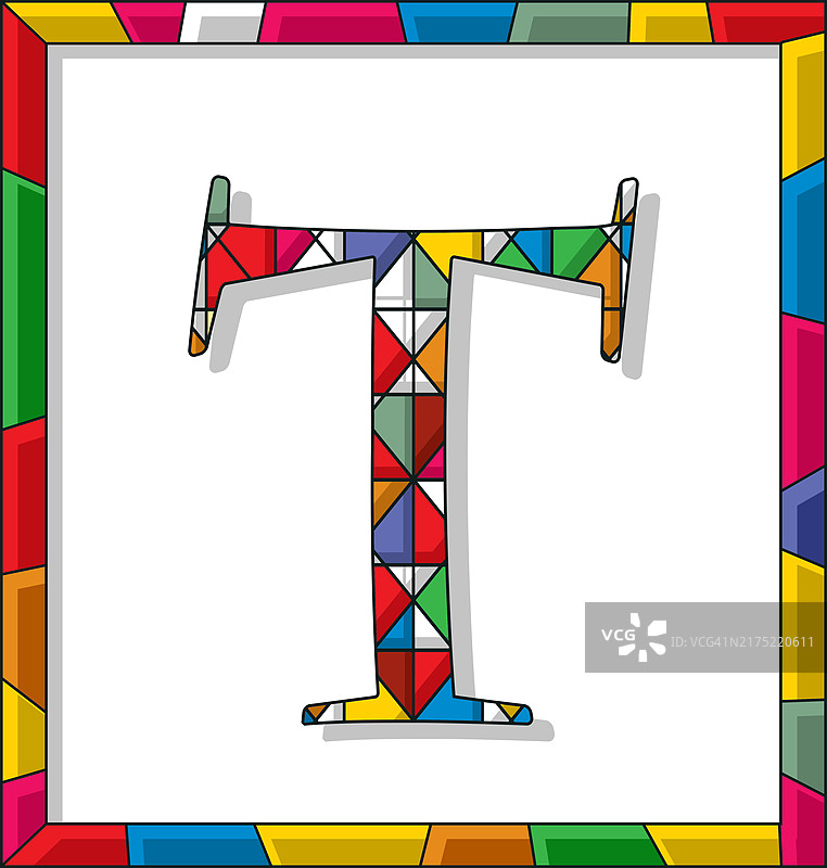 彩色玻璃字母T，白色背景，矢量图图片素材