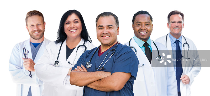 一群混血男女医生，白色背景图片素材