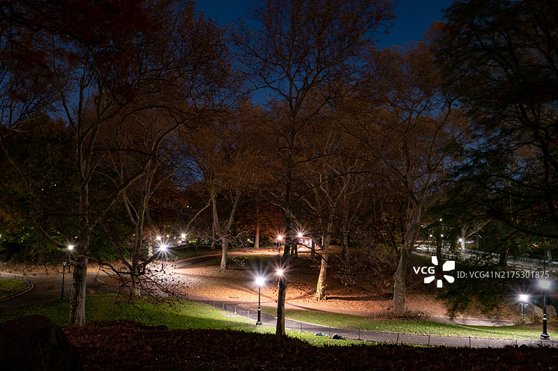 秋日傍晚漫步纽约中央公园图片素材