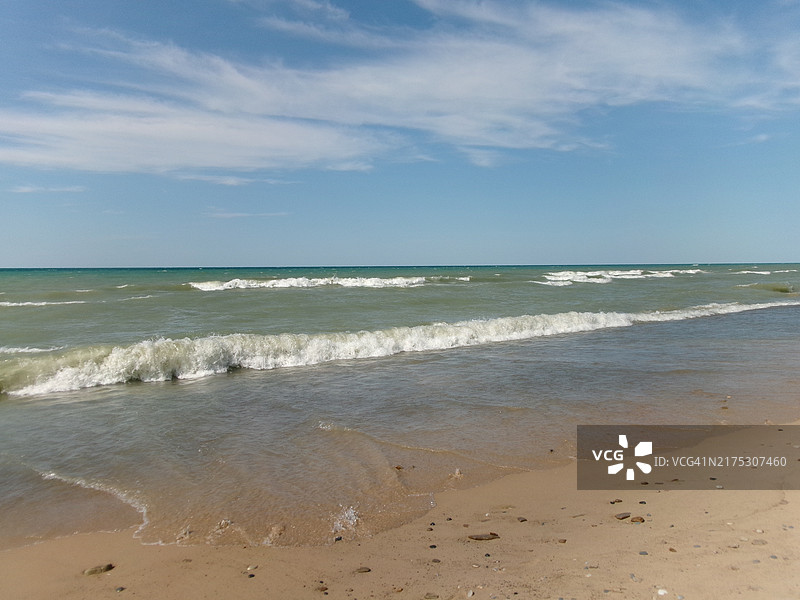 密歇根湖贝弗利海岸夏季摄影作品，2024年，美国印第安纳州贝弗利海岸图片素材