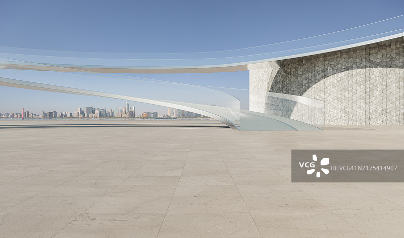 城市天际线前的螺旋楼梯图片素材