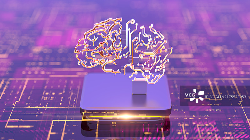 AI - 人工智能概念。抽象CPU上的神经网络数字大脑形状图片素材