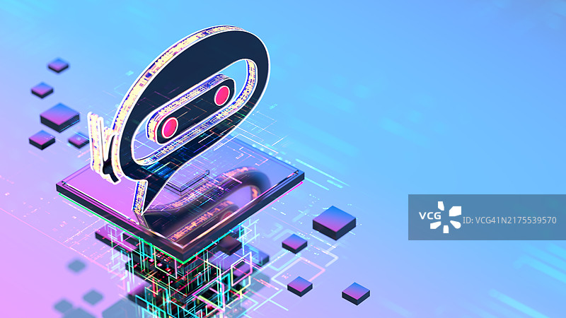 AI聊天机器人标志，人工智能概念，数字CPU上的语音气泡图片素材