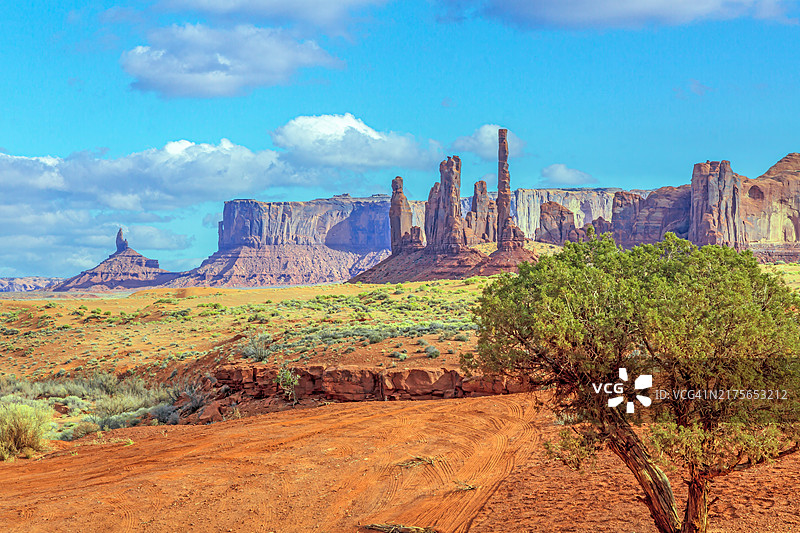 美国亚利桑那州纪念碑谷中发光的红色地质砂岩地层全景照片图片素材