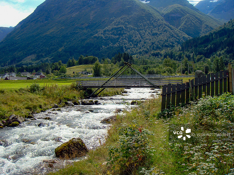 挪威山间河流天空美景图片素材