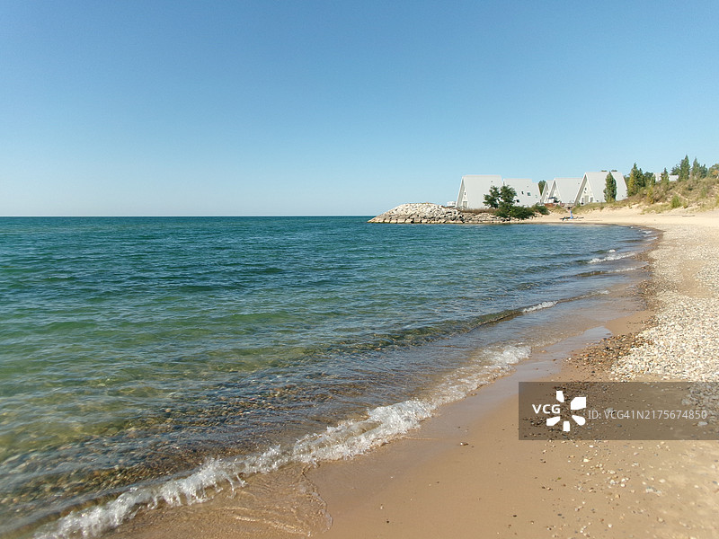 2024年9月美国密歇根州林肯镇海滩密歇根湖摄影图片素材