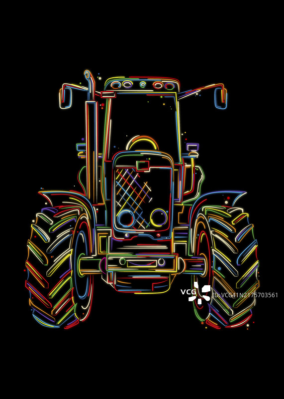 手绘风格的农用拖拉机矢量图图片素材
