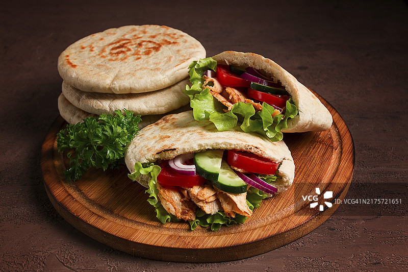 皮塔饼沙威玛：鸡肉蔬菜家常肉夹馍图片素材