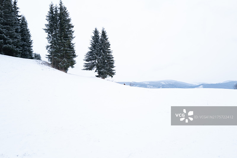 雪覆盖的土地与天空的美丽景色图片素材