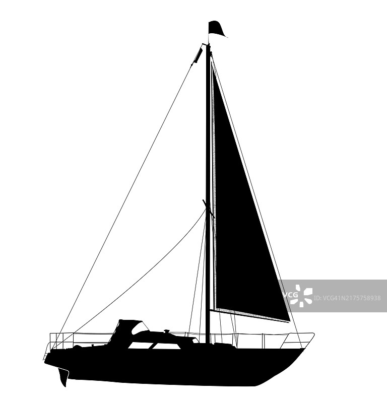 白色背景上的矢量游艇轮廓图片素材