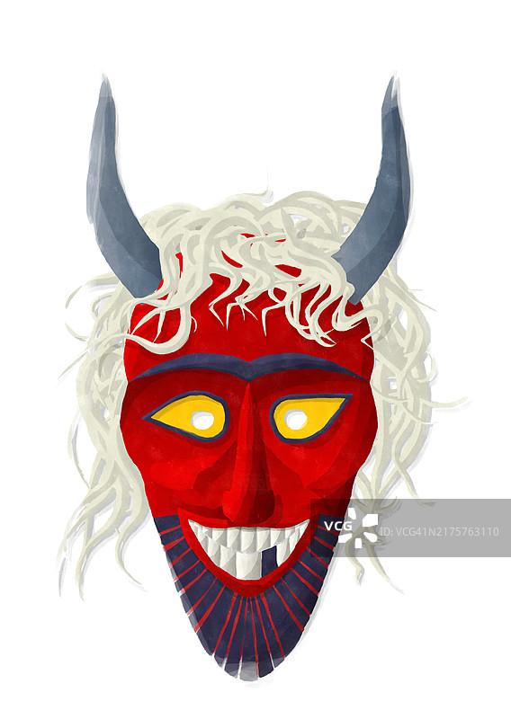 白色背景上的布索面具水彩画图片素材