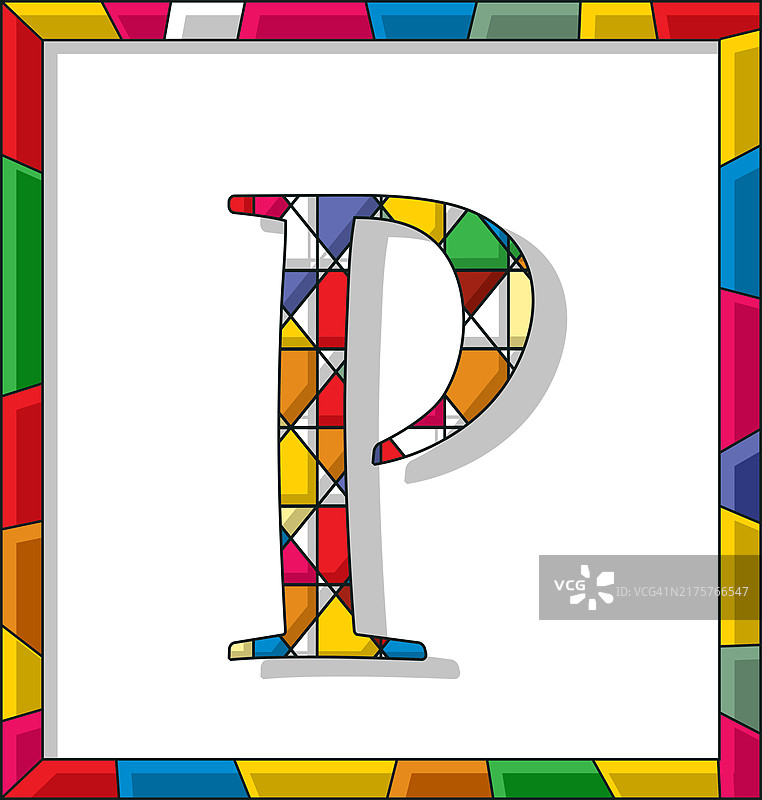 白色背景上的彩色玻璃字母P，矢量图图片素材
