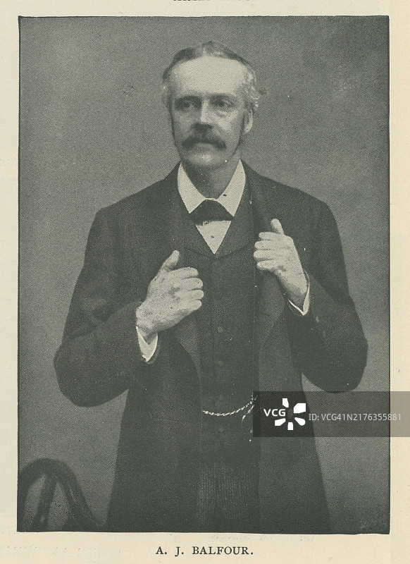 亚瑟·詹姆斯·巴尔福爵士肖像，第一代巴尔福伯爵（生于1848年7月25日），英国政治家和保守党政治家，曾任英国首相。图片素材